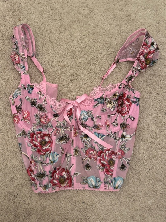 Victoria's Secret Tops - Victoria's Secret Pink Floral Lace-Trim Cami